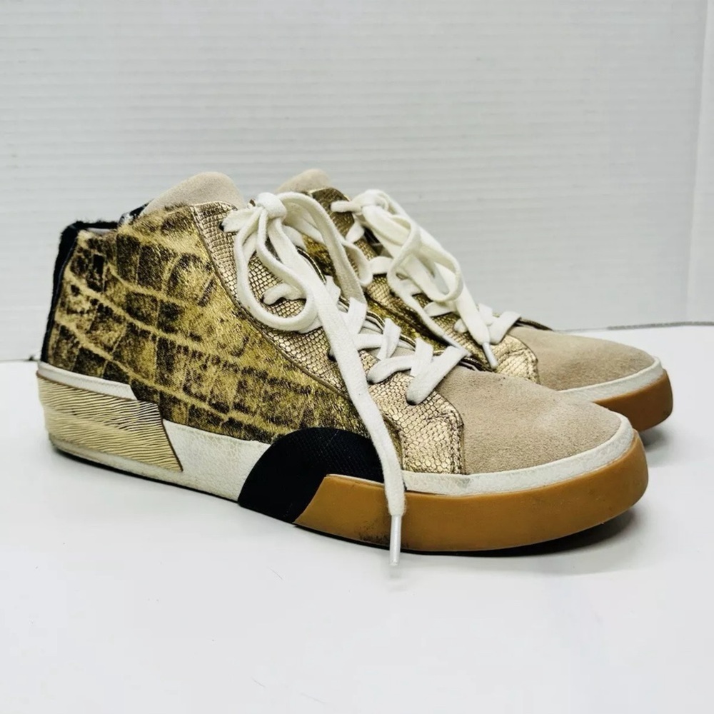 Dolce Vita Zoel Mixed Media Calf Hair Gold Mid Top Sneaker Women’s Size 7